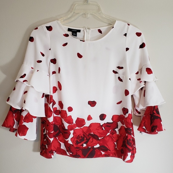 Alfani Tops - Alfani Petite White and Red Floral Size PS